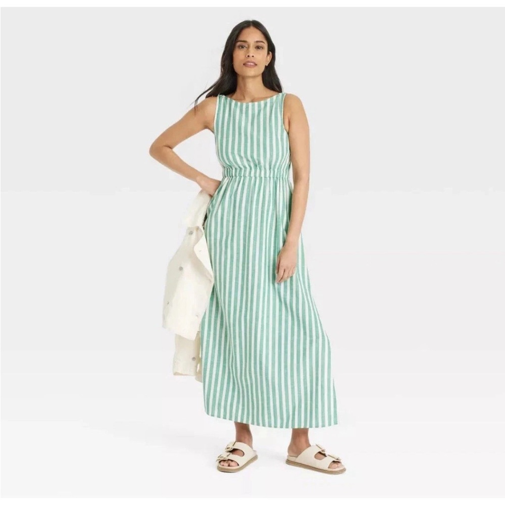 Universal Thread Green and White Striped Maxi Dress